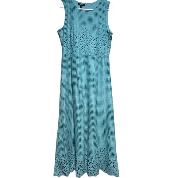 Alfani Dresses & Skirts - Alfani Teal Aqua Eyelet Laser Cut Dress Size 12 Sleeveless A-Line Empire Summer
